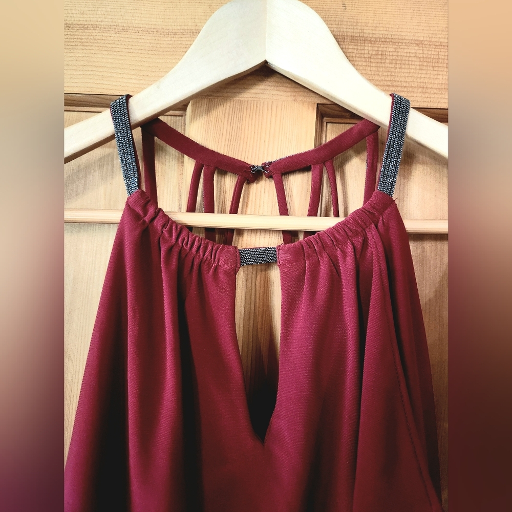 White House Black Market Burgundy Tiered Chiffon Halter Camisole - Picture 3 of 6